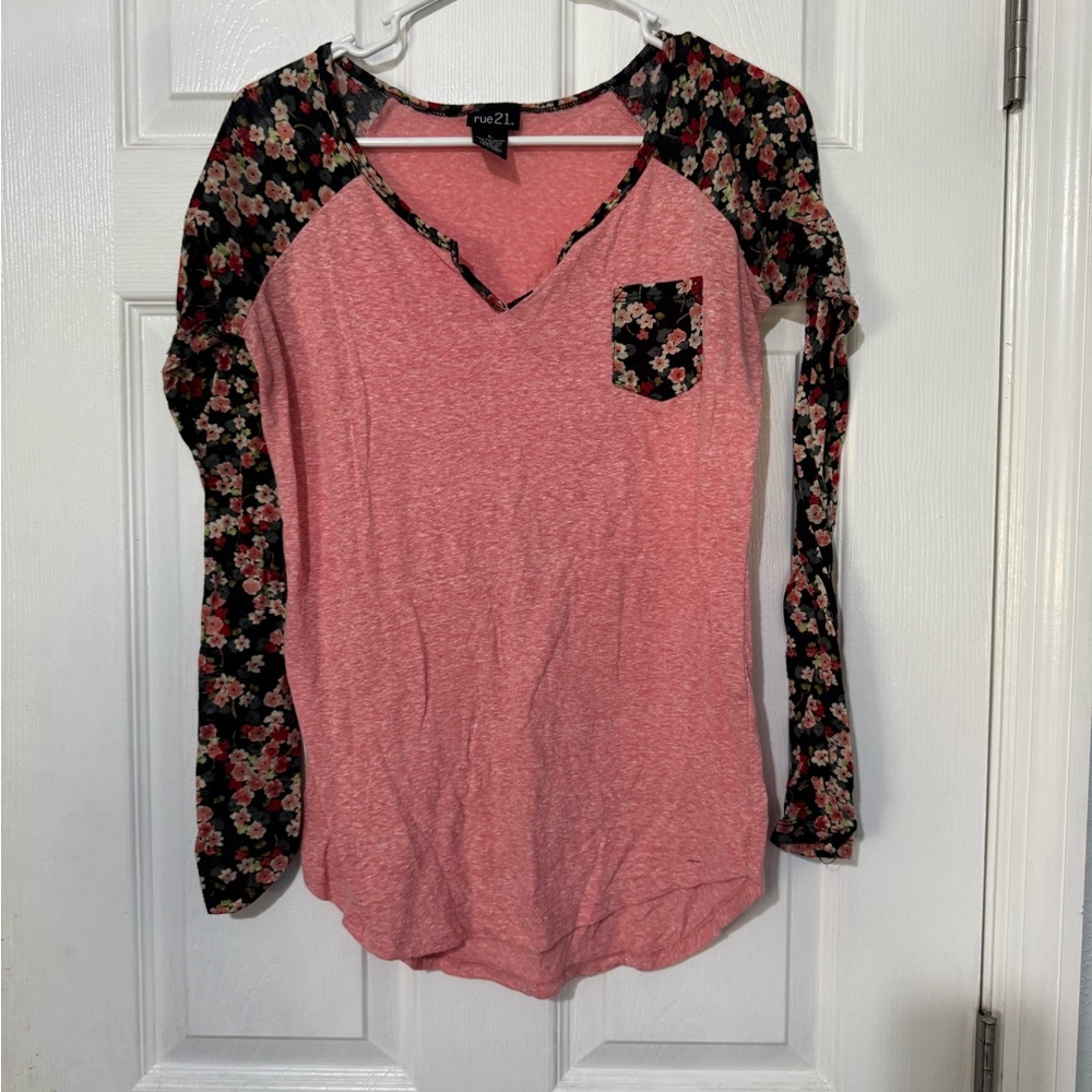 Rue21 Pink Floral Long Sleeve Tee